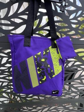 Nike Purple Black Tote bag with Neon Yellow-Green Accents